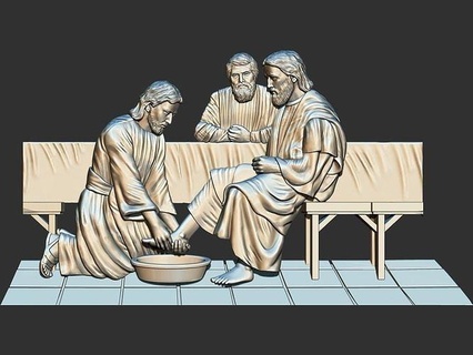 jesus washes disciples feet 3d model relief cnc printing bas peter art sculptures 3d print model - Mito3D