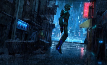jetboy homem in chuvoso cidade jato robô garoto personagens ciborgue andróide personagem humano endoesqueleto metálico futurista mecha fi arte moedas distintivos 3d print model - Mito3D
