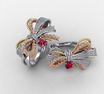 jeulia Diamant Schleife Ring Ringe Bogen Krawatte Bänder Sterling druckbar Mode Schmuck 3d print model - Mito3D