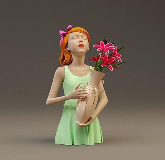 jeune fille Vase Mädchen Charakter Stoff Kleidung Kunst Skulpturen 3d print model - Mito3D
