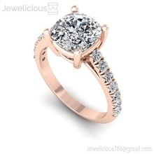 jewelicious-1139-ring cushion cut diamond engagement ring in rose gold jewel gem sterling wedding jewellery fashion beauty printable silver cad carat jewelry rings 3d print model - Mito3D