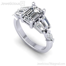 jewelicious 1372 ring smeraldo tagliare fidanzamento squillare baguette diamanti gioiello gemma nozze gioielleria diamante stampabile argento oro brillante moda bellezza cad carati sterlina anelli 3d print model - Mito3D