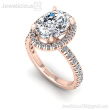jewelicious-1487-ring oval cut diamond halo engagement ring in rose gold jewel jewelry silver printable wedding jewellery platinum fashion sterling brilliant gem beauty cad carat rings 3d print model - Mito3D
