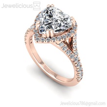 jewelicious-1524-ring heart shaped diamond engagement ring in rose gold jewel jewelry silver printable jewellery wedding brilliant fashion beauty sterling gem cad carat rings 3d print model - Mito3D