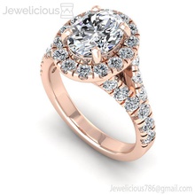 jewelicious-1623-ring oval diamond halo engagement ring in rose gold jewel jewelry silver printable jewellery wedding gem platinum fashion sterling beauty cad carat rings 3d print model - Mito3D