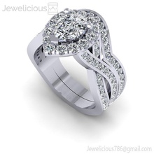 jewelicious 2033 ring pera modelado diamante noivado anel conjunto in rosa ouro jóia gema casamento jóias imprimível prata moda beleza brilhante cafajeste quilate joalheria argolas 3d print model - Mito3D