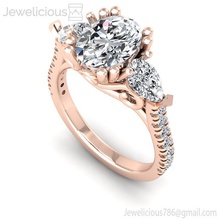 jewelicious-2213-ring oval diamond engagement ring in rose gold jewel gem wedding jewellery printable silver fashion beauty brilliant cad carat jewelry rings 3d print model - Mito3D