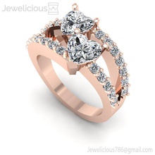 jewelicious-931-ring two heart shaped diamond rings in rose gold jewelry precious gem platinum luxury shining carat printable jewel ring fashion sterling brilliant silver beauty brillant cad 3d print model - Mito3D