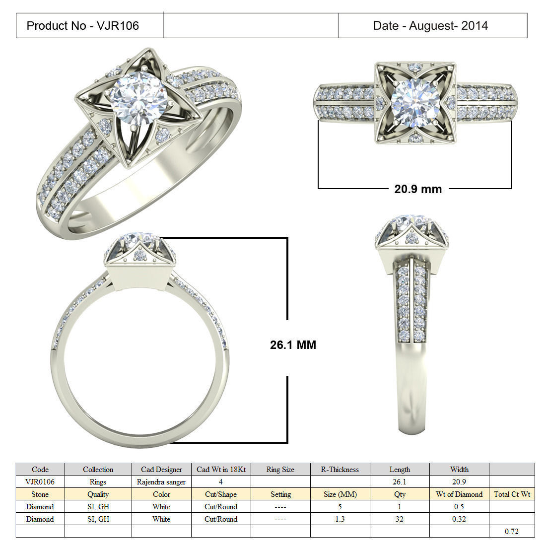 joyería de cad en 3d los archivos stl - vjr106 la modelo el modelado impresión impreso diseño diamante diseños compromiso asfour brillante gem oro digital 3dmodel Modelo anillo anillos 3D print model - Mito3D
