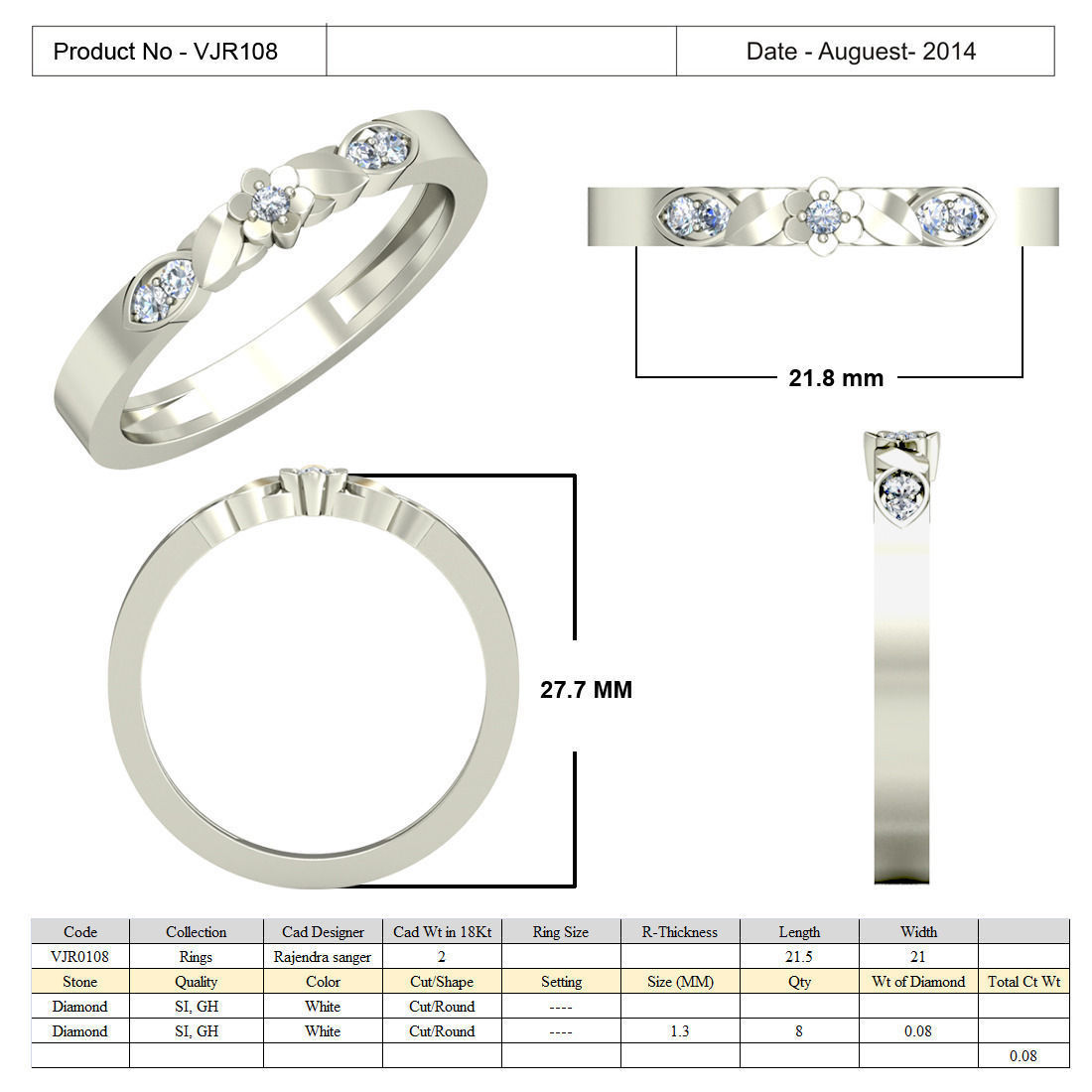 joyería de cad en 3d los archivos stl - vjr108 la diseño el diamante diseños 2d badari brillante asfour bohemio Modelo Modelado La impresión Impreso Archivos El anillo anillos diamantes 3D print model - Mito3D