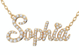 jewelry 3d necklace pendant sophia font-npfn0001 diamond printable gem jewel jewellery gold font pt3d delicate light weight models necklaces names accessory 3d print model - Mito3D