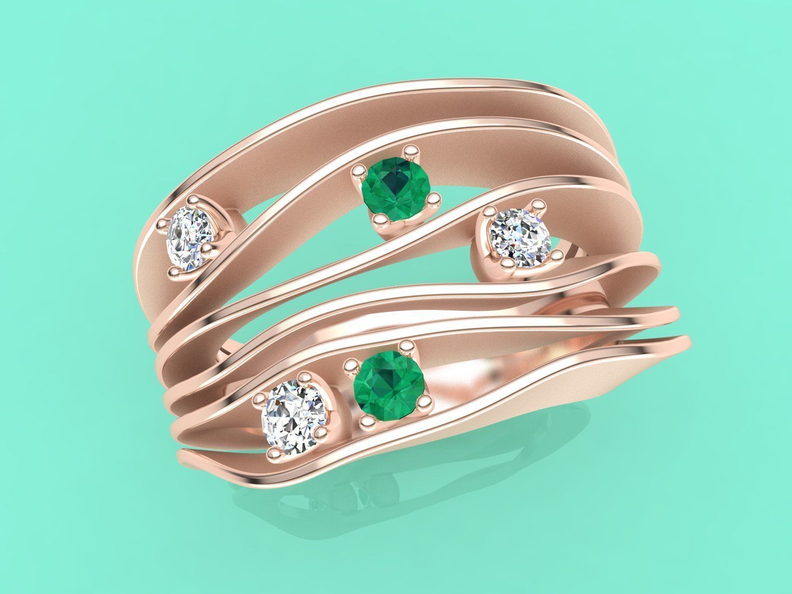 jewelry 3d printabe model anna maria cammilli style ring engagement wedding printable printing jewellery diamond emerald sapphire gold silver fashion gems manufacturing platinim rings band 3D print model - Mito3D