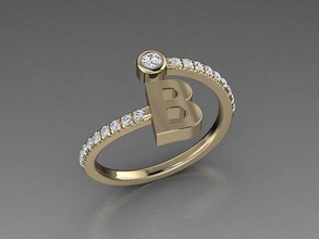 joalheria alfabeto diamante anel b jóia ouro cartas 3dprint jóias moda amante joias imprimível eurosize beleza luxo carta argolas 3d print model - Mito3D