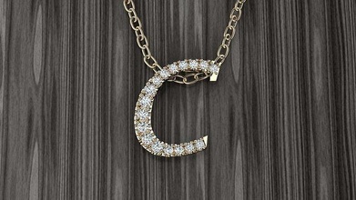 gioielleria alfabeto pendente c collana gioiello oro lettere 3dprint moda gioielliere stampabile diamante cuore bellezza lusso lettera linguaggio font ciondoli 3d print model - Mito3D