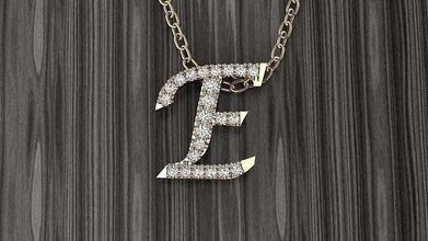 jewelry alphabet pendant e necklace jewel gold letters 3dprint fashionjewelry jewelrylover printable diamond heart fashion beauty luxury letter language font pendants 3d print model - Mito3D