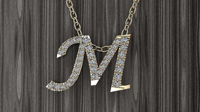 jewelry alphabet pendant m necklace jewel gold letters 3dprint fashionjewelry jewelrylover printable diamond heart fashion beauty luxury letter language font pendants 3d print model - Mito3D