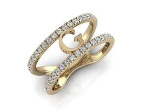 joyería joya alfabeto anillo g oro letras 3dprint moda amante imprimible diamante corazón moda belleza lujo letra anillos salud idioma 3d print model - Mito3D
