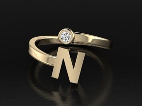 joyería joya alfabeto anillo n oro letras 3dprint moda amante imprimible diamante eurosize belleza lujo letra anillos 3d print model - Mito3D