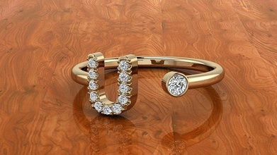 gioielleria alfabeto squillare u lettera lusso oro diamante stampabile moda anelli argento accessori diamanti stile designer gioielli jewelrydesign lettere 3d print model - Mito3D