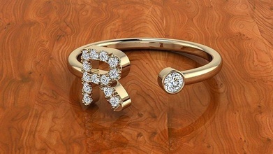 joalheria alfabeto anel carta luxuoso ouro diamante imprimível moda argolas jóias prata acessórios diamantes estilo Designer design joias cartas 3d print model - Mito3D