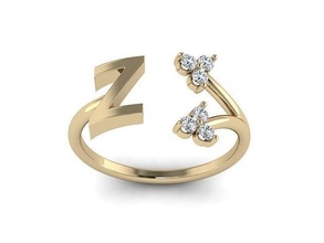 joyería joya alfabeto anillo z diamantes oro letras 3dprint moda amante imprimible diamante eurosize belleza lujo letra anillos 3d print model - Mito3D