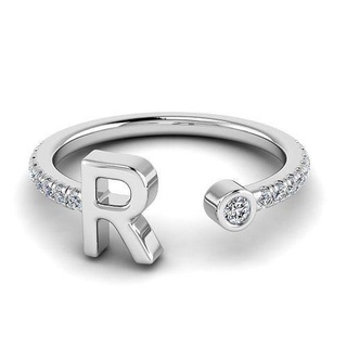 jewelry alphabet ring r letterring rletter unique gold white rose printable jewellery diamond initialletter rings 3d print model - Mito3D