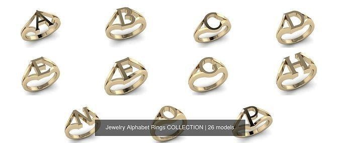 jewelry alphabet rings collection letter gold font silver printable ring gem signature 3d print model - Mito3D