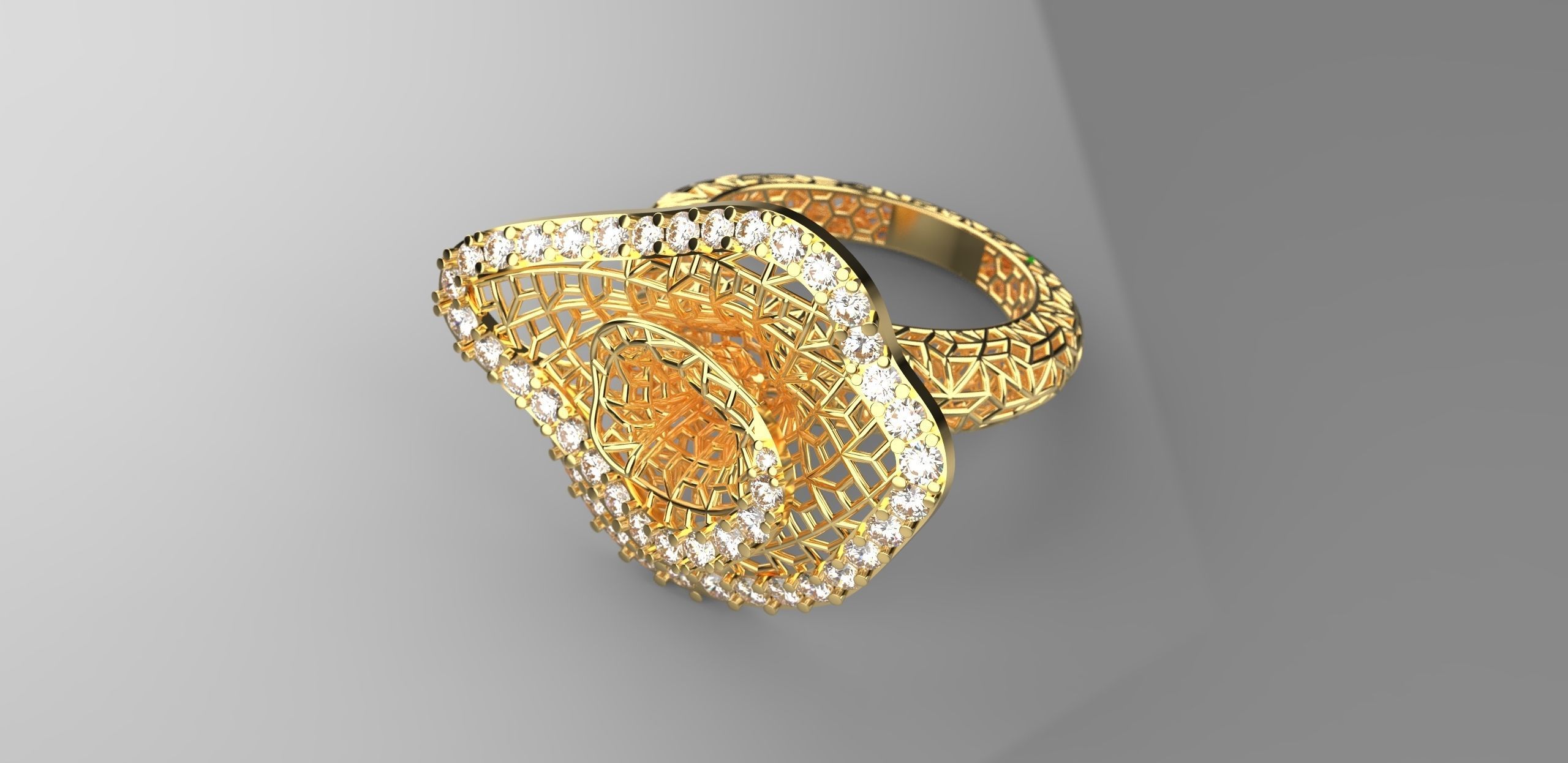 gioielli jali modello di anello diamanti il design oro stampabile 3d gioiello diamante anelli 3D print model - Mito3D