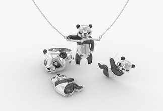jewelry komplekt panda bear enamel gems gold dimond 3d print sculpture sculpt design silver fassion other 3d print model - Mito3D