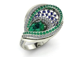 Schmuck Pfau Ring Mode druckbar Sterling Juwel Engagement Diamant Schönheit Hochzeit Smaragd Saphir 3d print model - Mito3D