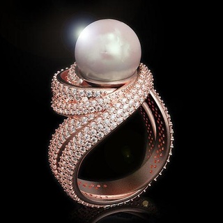 jewelry pearl ring gold diamond gem fashion printable rhinoceros female women unique luxury rings silver 3dmodel render unique3dmodel 3d print model - Mito3D