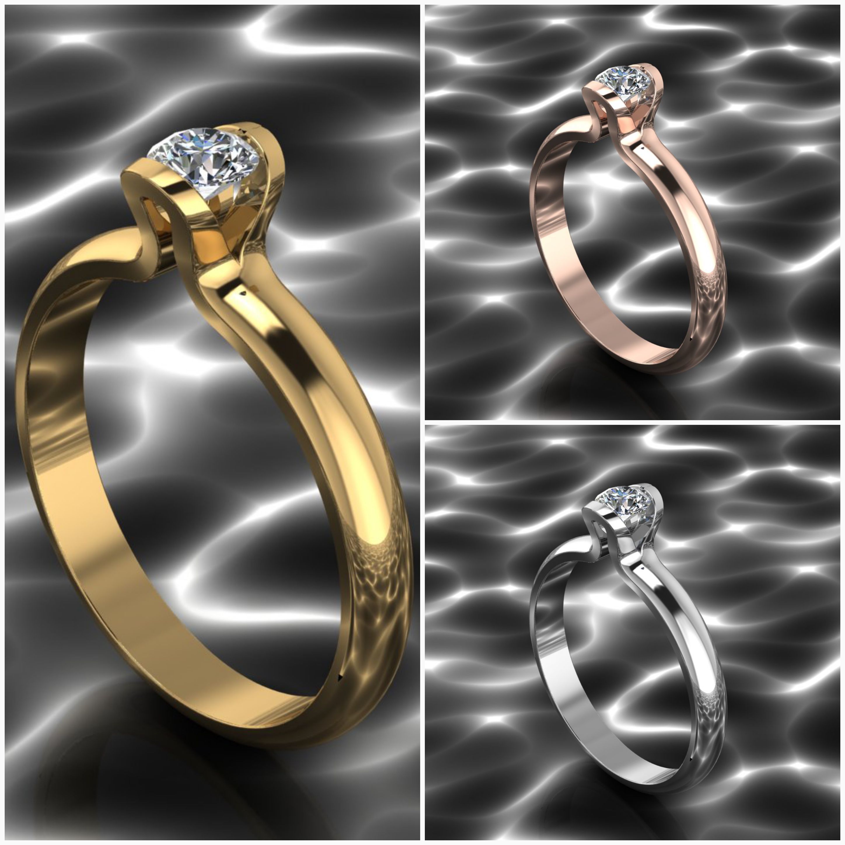 jewelry ring gold printable gem wedding white brilliant diamond brillant diamant ruby sapphire fashion beauty silver rings 3D print model - Mito3D