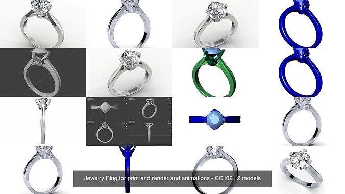 jewelry ring print render animations - cc102 engagement platinum precious printable diamond brilliant wedding marriage fashion beauty jewel diamonds gemstones solitaire rings game gaming 3d collection models pt3d 3D print model - Mito3D