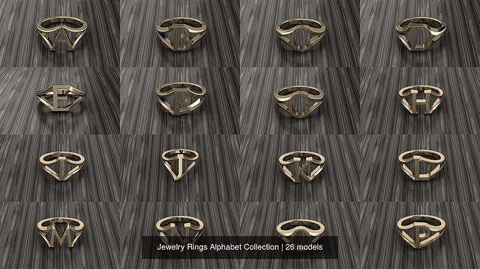gioielleria anelli alfabeto collezione stampabile diamanti diamante designer gioielli Accessori lusso moda oro lettera 3D print model - Mito3D