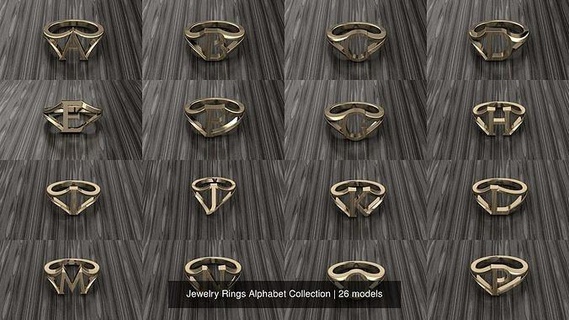 gioielleria anelli alfabeto collezione stampabile diamanti diamante alfabeto designer gioielli Accessori lusso moda oro lettera gioielleria anelli gioielleria anelli 3d print model - Mito3D