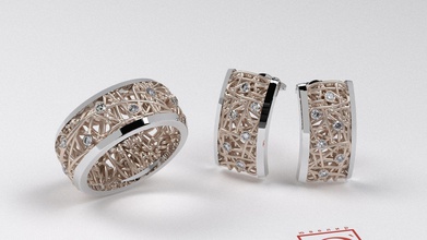 jewelry set math challenge ring earrings diamonds unique 3d print model - Mito3D