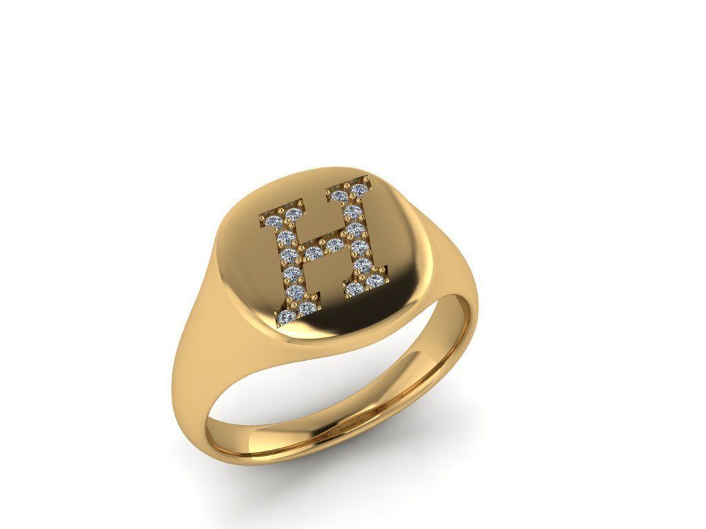 jóias anel assinatura tipo de letra alfabeto h jóia prata ouro a moda printable idioma caligrafia mulheres matriz beleza homem anéis 3D print model - Mito3D