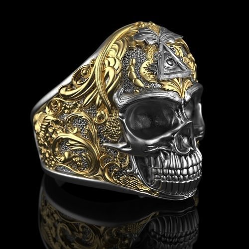 jewelry skull ring eye masonic symbol 0318 set 7-13us face bone biker head fire skullring freemason rings mens man signet 3D print model - Mito3D