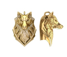 jewelry wolf pendant head bas relief print design decoration sculpture monument animal art ring gold platinum pendants download silver printable 3d print model - Mito3D