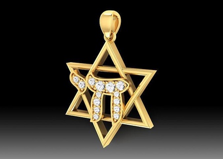 jewish chai pendant -stl file design jewelry star art brilliant buy3dpendant davidpendant diamond 3dprinting usa israel canada jewishchai pendants 3d print model - Mito3D