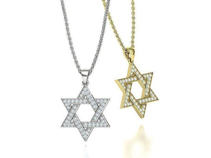 jewish star david necklace diamond pendant 24mm height jewelry israel jewellery jerusalem silver printable starofdavid gold usa canada europe united states cad 3dprint necklaces 3d print model - Mito3D