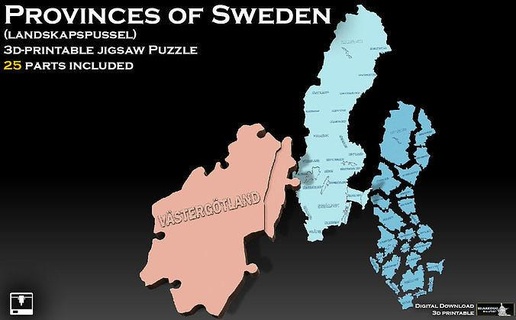 jigsaw puzzle provinces of sweden toys games sverige landskap karta map geography world game lappland uppland scania blekinge 3d print model - Mito3D