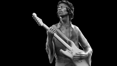 jimi hendrix blues psichedelico acido roccia parafango stratocaster musica leggenda americano voodoo johnny allen icona arte musicista rock n roll woodstock jimmy sculture 3d print model - Mito3D