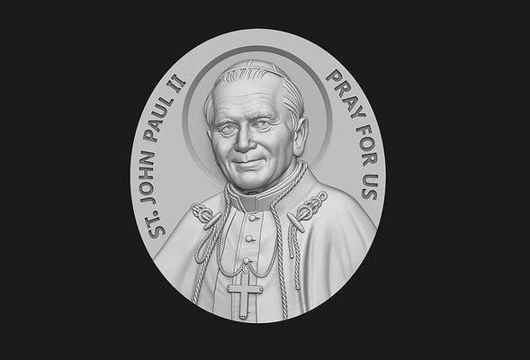 john paul ii médaillon pape église dieu jésus catholique christian pendentif bijoux soulagement bas cnc saint portrait christianisme religion religieux art sculptures 3d print model - Mito3D