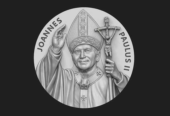 john paul ii médaillon no 2 pape église catholique christian portrait dieu jésus soulagement bas religieux pendentif bijoux saint jan pawel art sculptures 3d print model - Mito3D