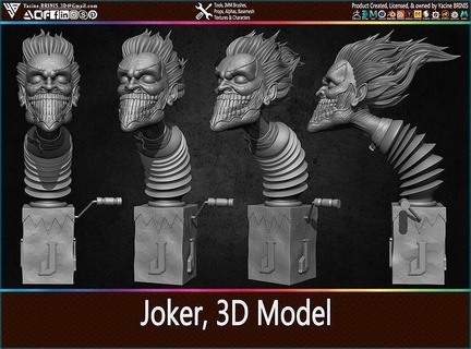 joker 3d model joker dc comic batman marvel dc comic statue collection collectible head figure figurine face joker face 3d model zbrush yacine brinis games toys games toys  3d print model - Mito3D