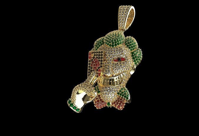 palhaço diamante pingente esculturas escultura jóias arte personagem 3d impressão estátua escultor abotoaduras joalheria dourado luxo colar anel pingentes 3D print model - Mito3D