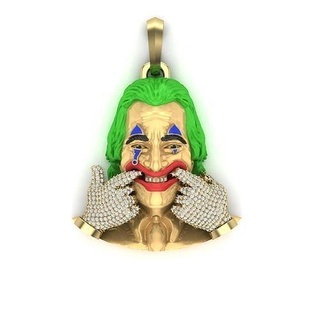 joker face pendant hiphop icedout chain lock mouth hand enamel diamond gold bail mesh hollowed hd cad cam jewelry necklaces 3d print model - Mito3D