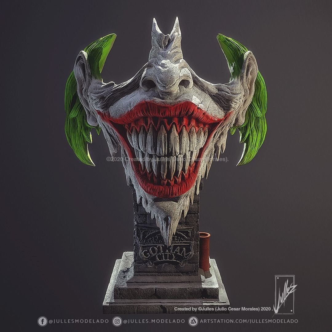 joker v01 sanat heykel gotik batman dc gotham gülüyor kraliyet diş 3d 3dprint kısır şekil vermek hayran dcfan dijital 3dprintable hazır heykeller 3D print model - Mito3D