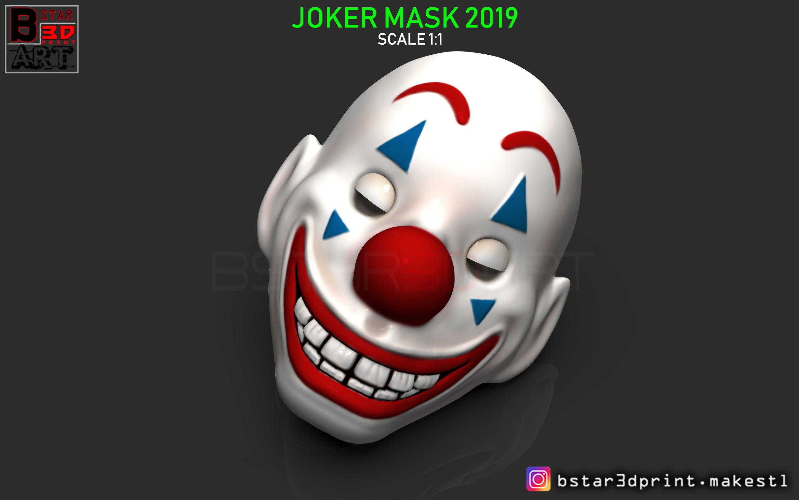 joker mask - clown 2019 halloween mask-joker movie games-toys cosplay helmet batman film head suit games toys game accessories 3D print model - Mito3D